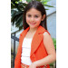Girls Orange Shorts Set Decorated With Chain And Buttons