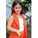 Girls Orange Shorts Set Decorated With Chain And Buttons