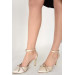 Beige Satin Ankle Tied Evening Dress Heeled Shoes