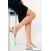 White Patent Leather Metal Heel Detailed Short Heel Women's Shoes