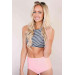 Markano Bottoms Pink Top Striped High Waist Tankini Bikini Set