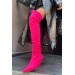 Belenda Fuchsia Matte Stretch Women's Above Knee Heeled Boots