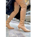 Belenda Nude Matte Stretch Women's Above Knee Heeled Boots