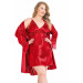 Markano Large Size Red Short Double Satin Dressing Gown And Nightgown Set