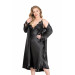 Markano Large Size Black Long Double Satin Dressing Gown And Nightgown Set