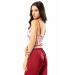 Markano Patterned Bustier Claret Red Triple Satin Nightgown Pajamas Set