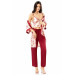 Markano Patterned Bustier Claret Red Triple Satin Nightgown Pajamas Set