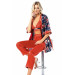 Markano Patterned Bustier Tile Triple Satin Dressing Gown, Nightgown Pajamas Set