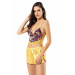 Markano Patterned Bustier Yellow Triple Satin Babydol Shorts Set