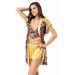 Markano Patterned Bustier Yellow Triple Satin Babydol Shorts Set