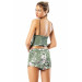 Markano Patterned Bustier Water Green Triple Satin Babydol Shorts Set