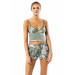 Markano Patterned Bustier Water Green Triple Satin Babydol Shorts Set