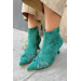 Faith Women's Green Suede Stone Heeled Boots