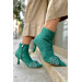 Faith Women's Green Suede Stone Heeled Boots