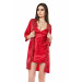 Markano Red Short Double Satin Dressing Gown And Nightgown Set
