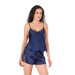 Markano Navy Blue Satin Babydoll Shorts Set