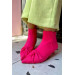 Lucia Fuchsia Matte Satin Pleated Women's Heeled Boots