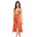 Markano Orange Long Double Satin Dressing Gown And Nightgown Set