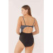 Markano Black And White Striped High Waist Swimsuit