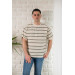 Oversized Cycle Collar Striped Linen Summer T-Shirt