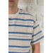 Oversized Cycle Collar Striped Linen Summer T-Shirt