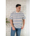 Oversized Cycle Collar Striped Linen Summer T-Shirt