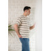 Oversized Cycle Collar Striped Linen Summer T-Shirt