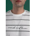 Oversized Striped Zero Collar Men's Combed Combed T-Shirt