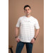 Oversized Striped Zero Collar Men's Combed Combed T-Shirt