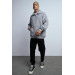 Oversized Zipper Collar Kangaroo Pocket Inner Fleece 3 Thread Men's Sweatshirt