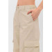 Trousers Beige Color Pocket Detailed Parachute Fabric Leg Laced