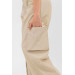 Trousers Beige Color Pocket Detailed Parachute Fabric Leg Laced