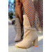 Shay Nude Dallas Stone Detailed Women's Heeled Boots