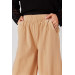 Milk Brown Linen Viscose Waist Elastic Baggy Trousers