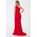 One Shoulder Stone Embroidered Slit Evening Dress Red