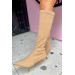 Vanessa Nude Matte Stretch Women's Heeled Boots