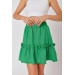 Viscose Linen Green Ruffle Skirt With Elastic Waist