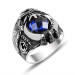 Gms Crescent And Star Navy Blue Stone Men's Silver Ring