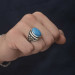 Zircon Turquoise Stone Oval Men's Silver Ring