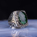 Pb Faceted Green Stone Square Men's Silver Ring