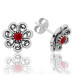 Pb Red Filigree Flower Studded Silver Earrings