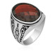 Silver Men's Ring With Red Zircon Stone