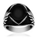 Pb Onyx Stone Embroidered Men's Silver Ring