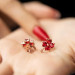 Pb Red Heart Clover Women's Silver Earrings