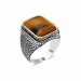Square Men's Silver Ring With Orange Pressed Amber Stone
