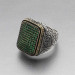 Square Men's Silver Ring With Green Zircon Stone