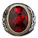 925 Sterling Silver Red Zircon Stone Men's Ring