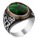 925 Sterling Silver Green Zircon Stone Men's Ring