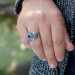 Double Headed Eagle Motif Crescent And Star Detailed Blue Stone Sterling Silver Men's Ring