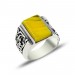 Handmade Silver Ring With Pressed Amber Stone